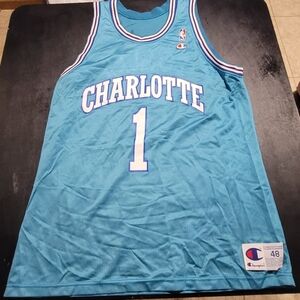 Vintage Mugsy Bouges Charlotte Hornets Basketball Jersey.